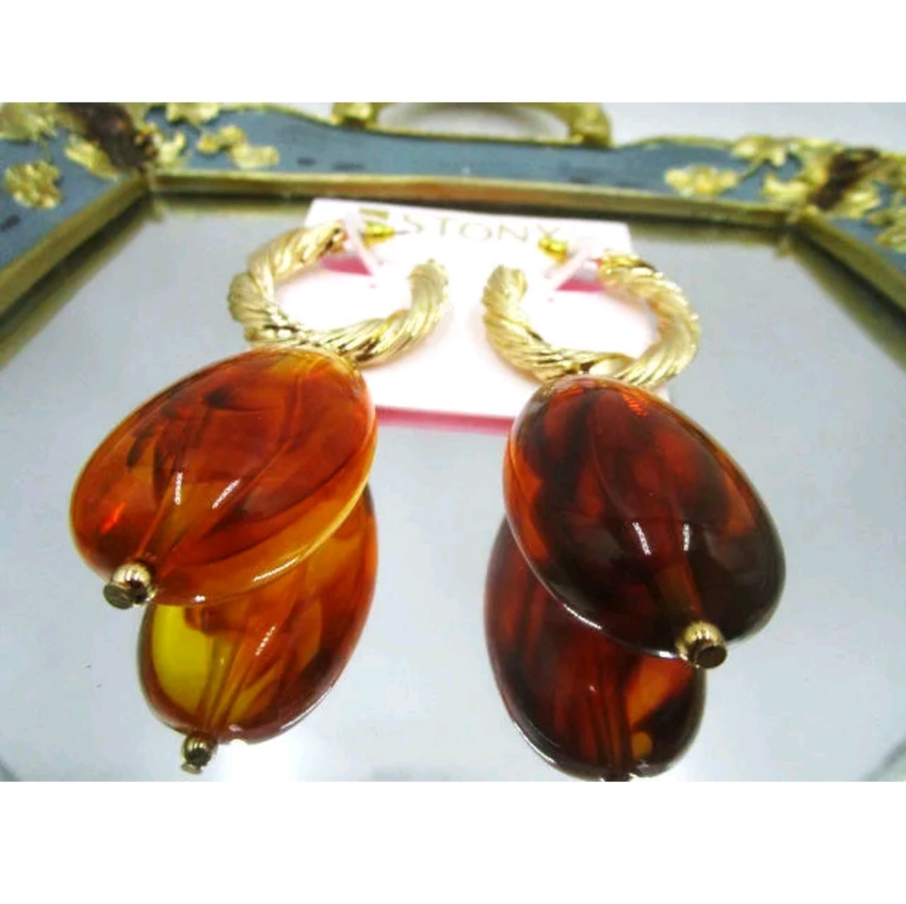 New over sized gold & acrylic bead post earrings by Stoney